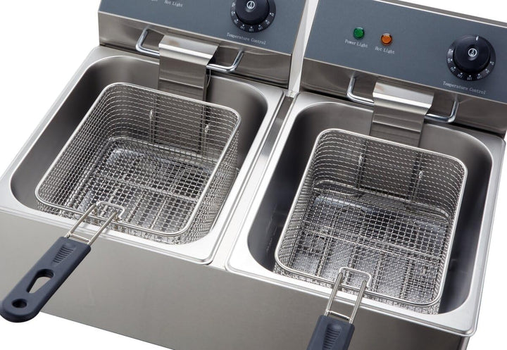GastroHero Doppelfritteuse 2x6L I Edelstahl-Doppelfritteuse mit zwei Thermostaten und Überhitzungssc