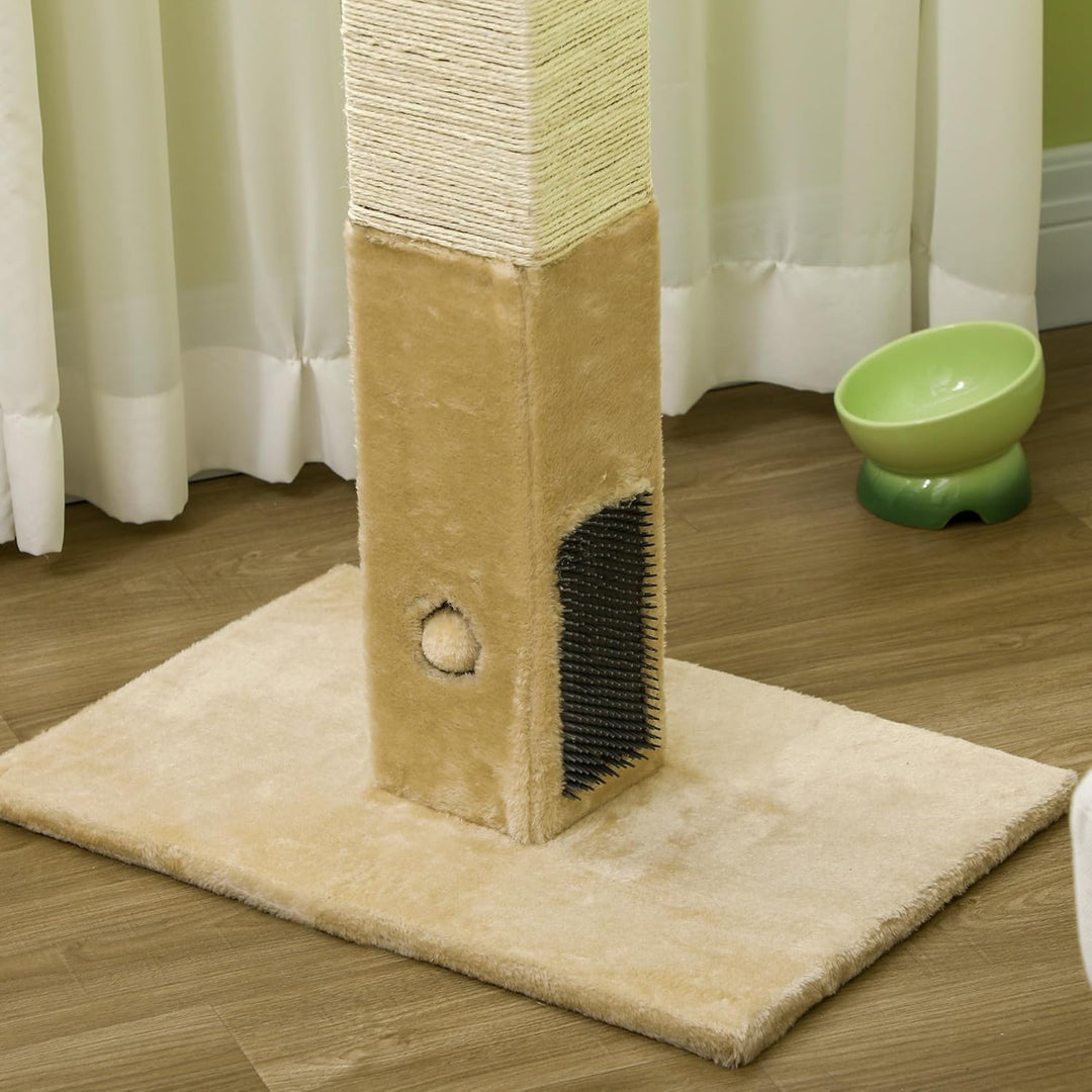 PawHut Kratzbaum 79 cm Hoch Kratzsäule Kratzstamm mit Fellbürsten 2 Spielball, Sisalseil, Katzenkrat