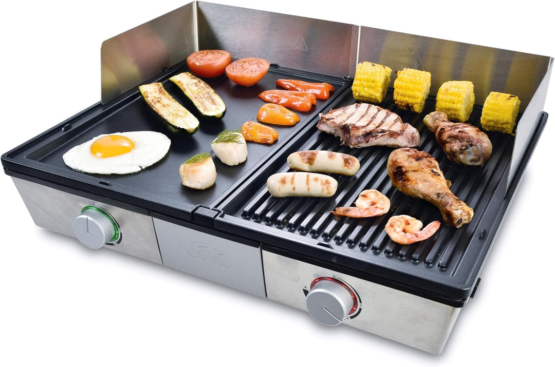 Solis Deli Grill 7951 - Elektrogrill - Grill Inklusive Spritzschutz und 2 Spachteln - Tischgrill Ele
