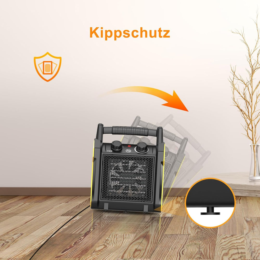 Keramik Heizlüfter 3000 Watt mit Thermostat & Kippschutz Elektroheizgebläse elektrisch Heizgerät mit