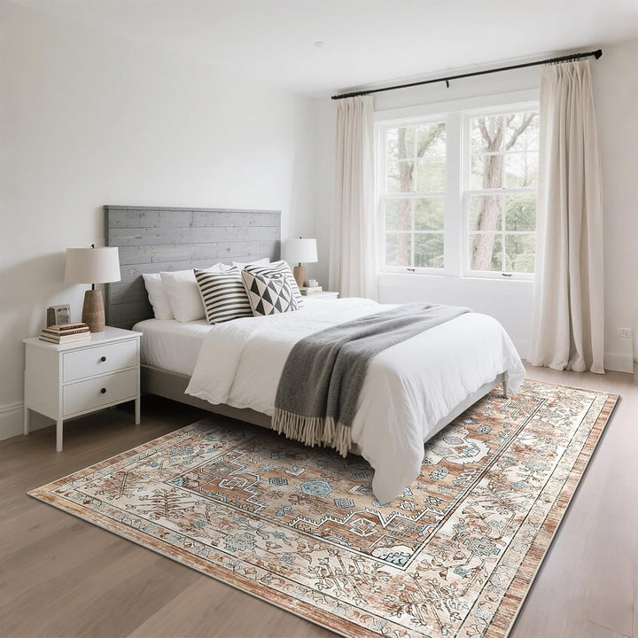 Enyhom Vintage Wohnzimmer Teppich, 90 x 150 cm Bohemian Flauschiger Kurzflor Teppich Superweich Wasc