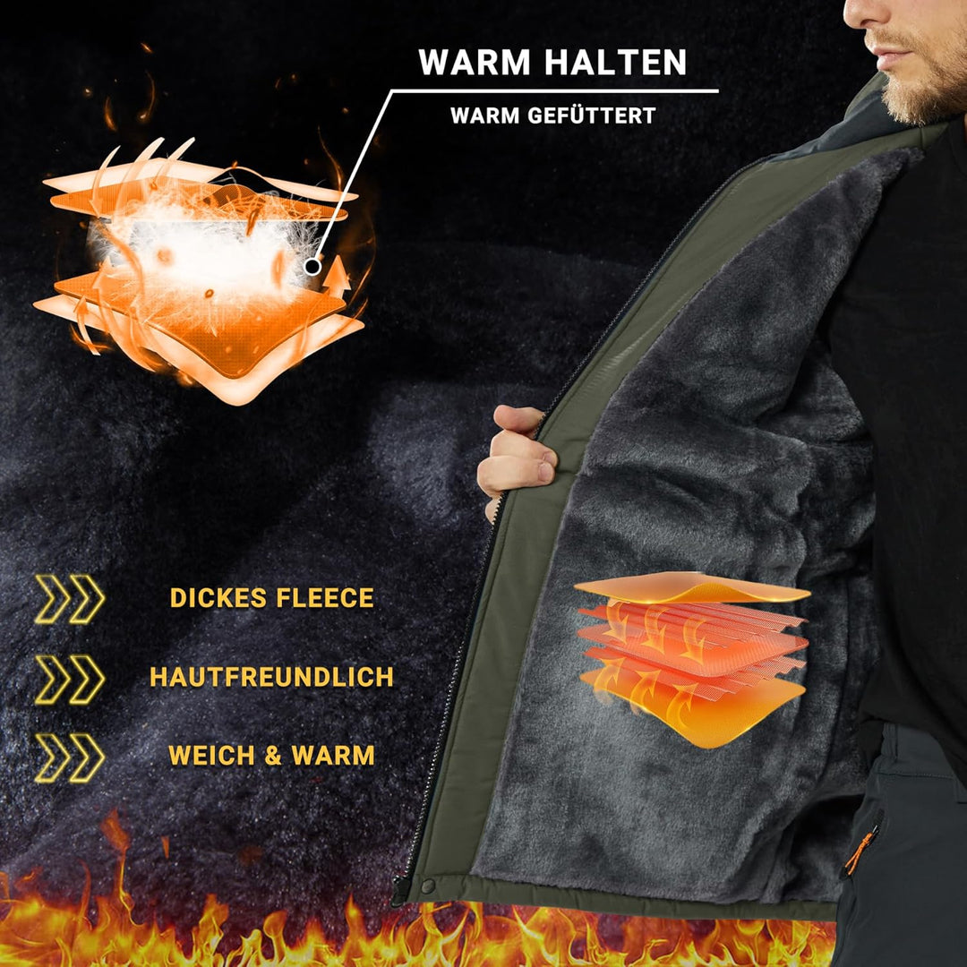 KEFITEVD Herren Skijacke Atmungsaktiv Warm Gefüttert Winterjacke mit Abnehmbarer Kapuze Snowboardjac