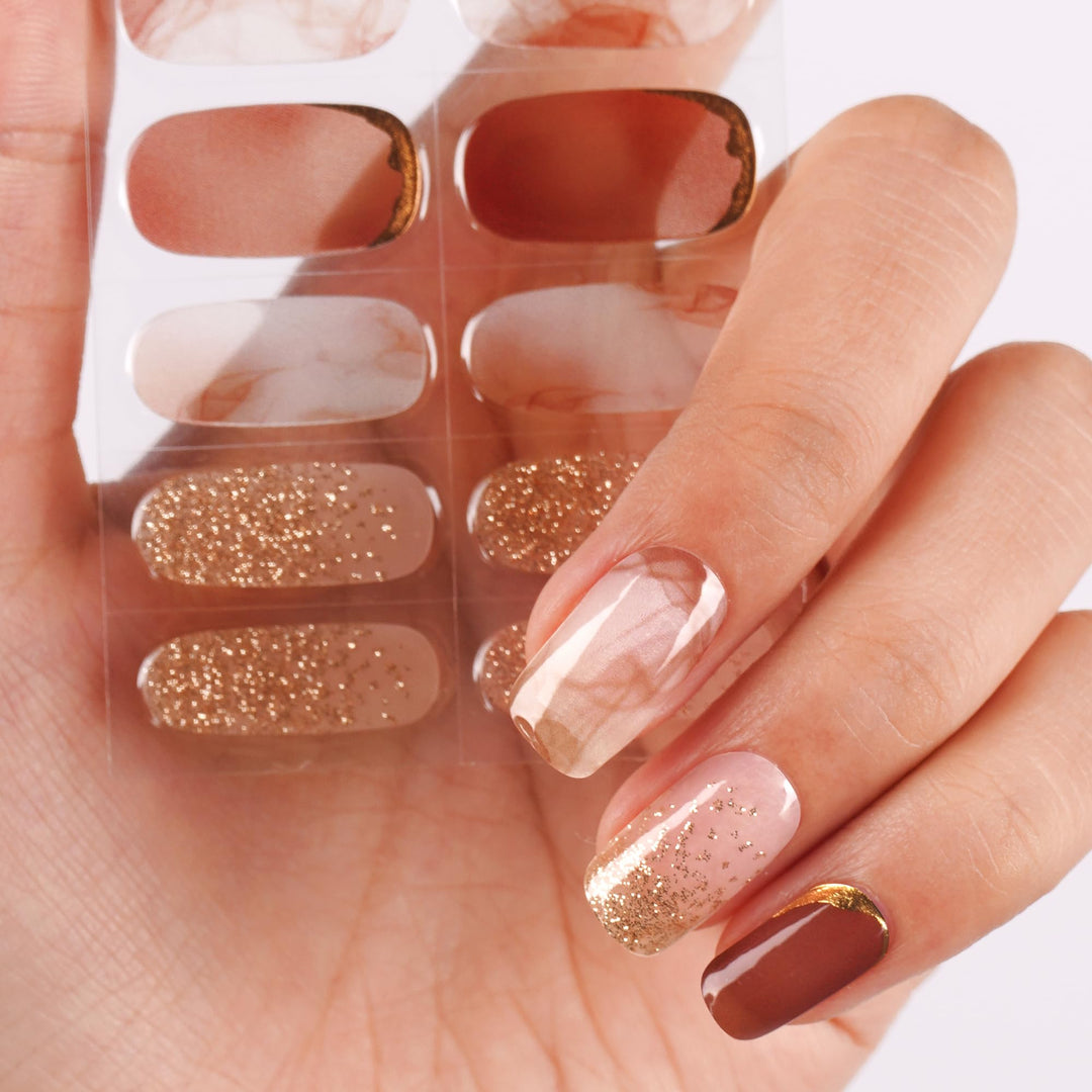 DANNI &amp; TONI Halb ausgehärtete Gel Nagelfolien (Desert Rose) Braun Verlauf Goldprägung Goldfolie Glä