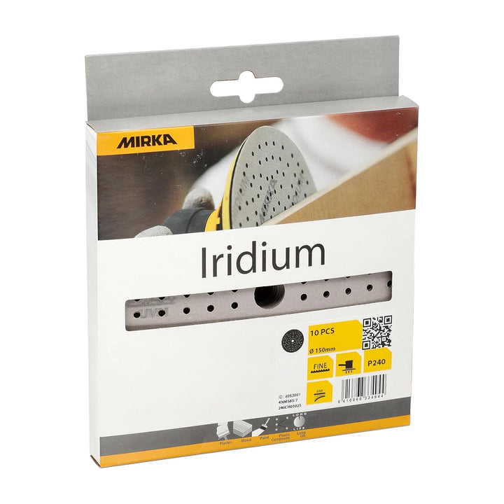 Mirka Iridium Premium-Schleifpapier Ø 150mm Klett 121-Loch, Korn 240, 10 Stk/Zum Schleifen von Lack,