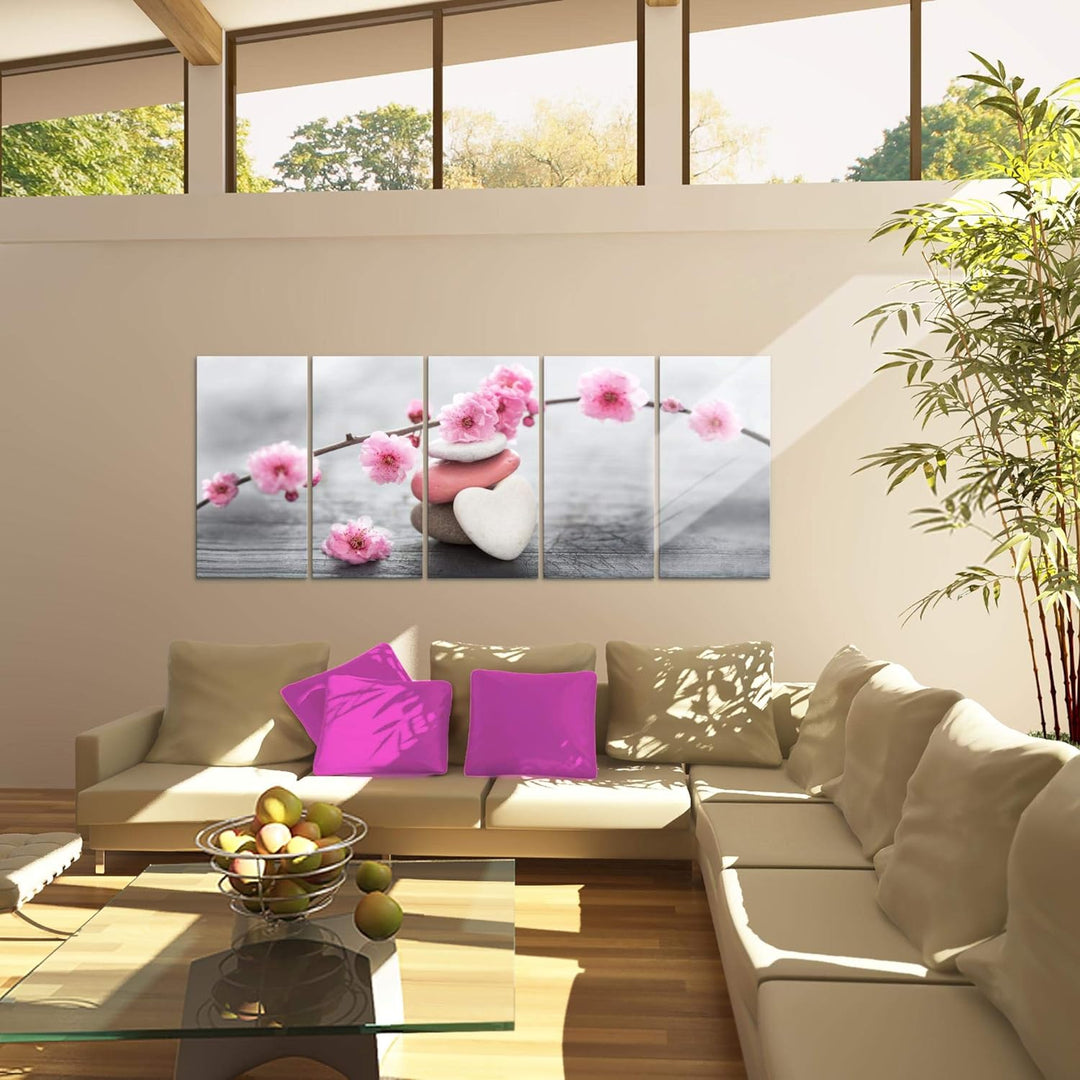 Runa Art Wandbild XXL Feng Shui Blumen Wohnzimmer Schlafzimmer 200 x 80 cm Rosa 5 Teilig - Made in G