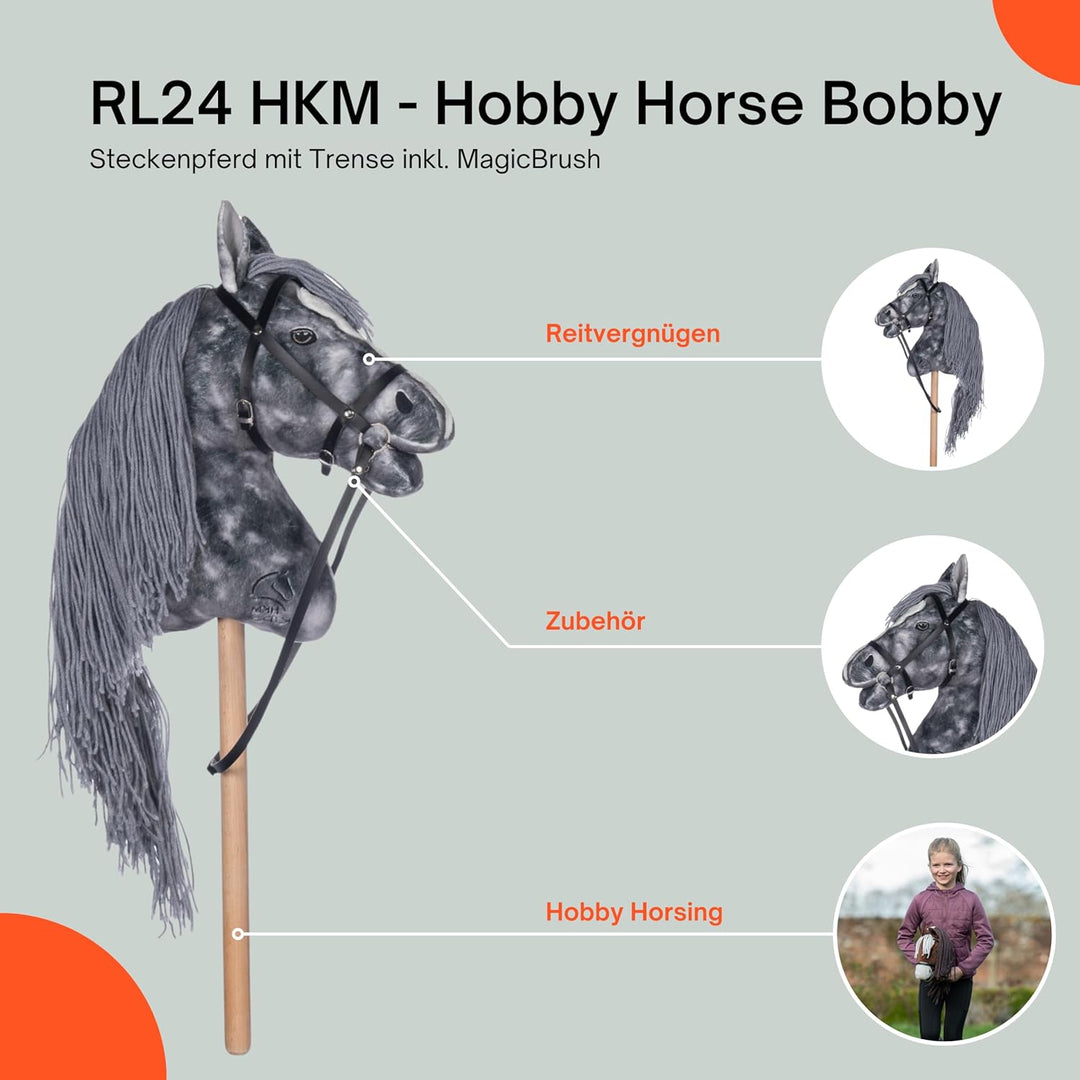 RL24 HKM - Hobby Horse Clara inkl MagicBrush | Steckenpferd mit Trense | Spielpferd aus Plüsch mit H