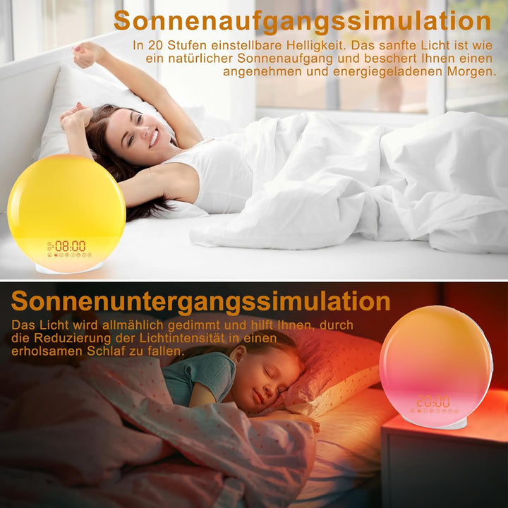 Cadrim Weckerlampen, FM-Radio, Wecker, Dual-Alarm, 7 Farben, 8 Arten von Klingeltönen, Snooze-Funkti