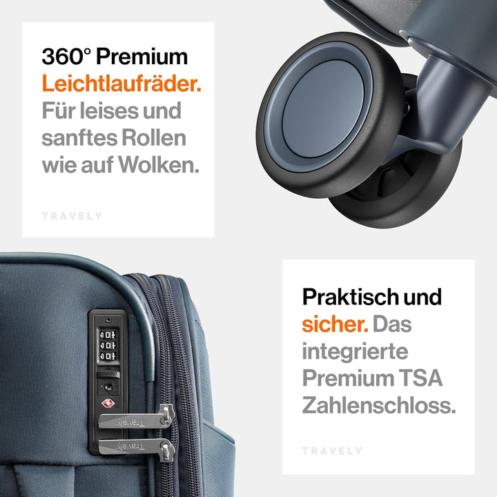 Travely Stoffkoffer Set - 3 teilig Reisekoffer mit Rollen - Koffer Set bestehend aus Handgepäck Koff