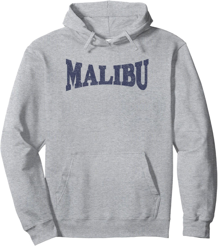 Trendy Malibu Simple Bold Blue Collegiate Text Pullover Hoodie