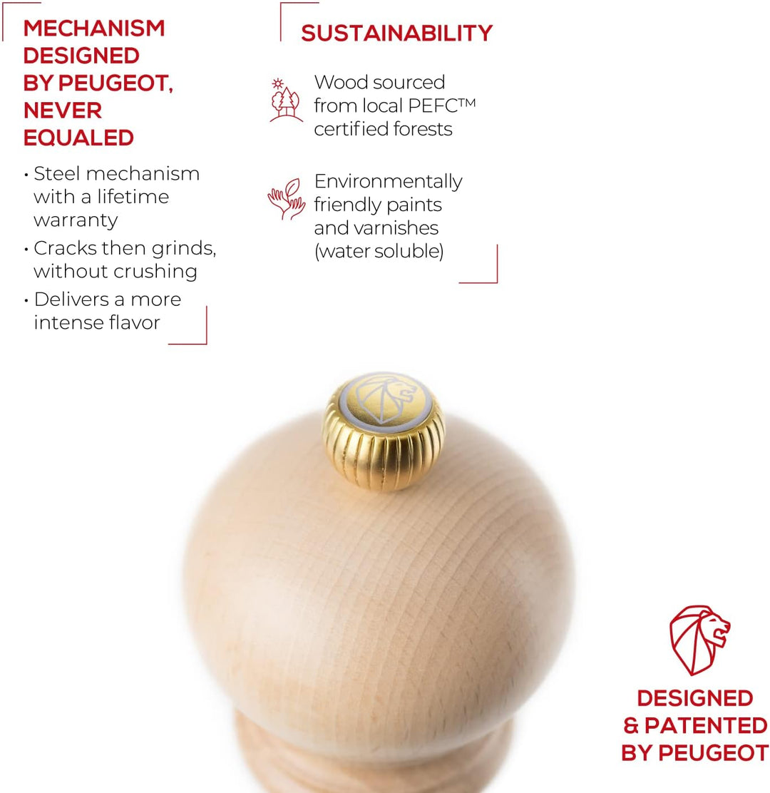 Peugeot Paris Manuelle Salzmühle, Klassische Mahlgradeinstellung, Holz, Natur, 0870422/SME, 13.5x13.