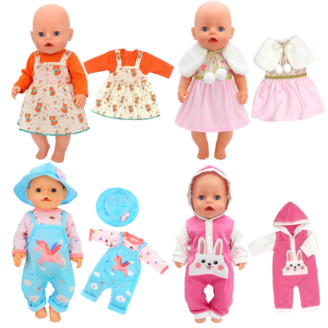 4 Stück Puppenkleidung für Baby Puppen, Kleidung kompatibel mit 35-43 cm New Born Baby Puppen, Puppe