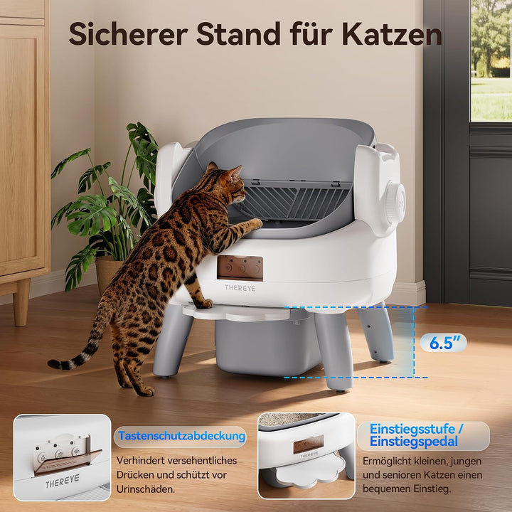 Thereye Selbstreinigende Katzentoilette mit Einstiegstufe,Katzenklo Selbstreinigend Offenes mit App-
