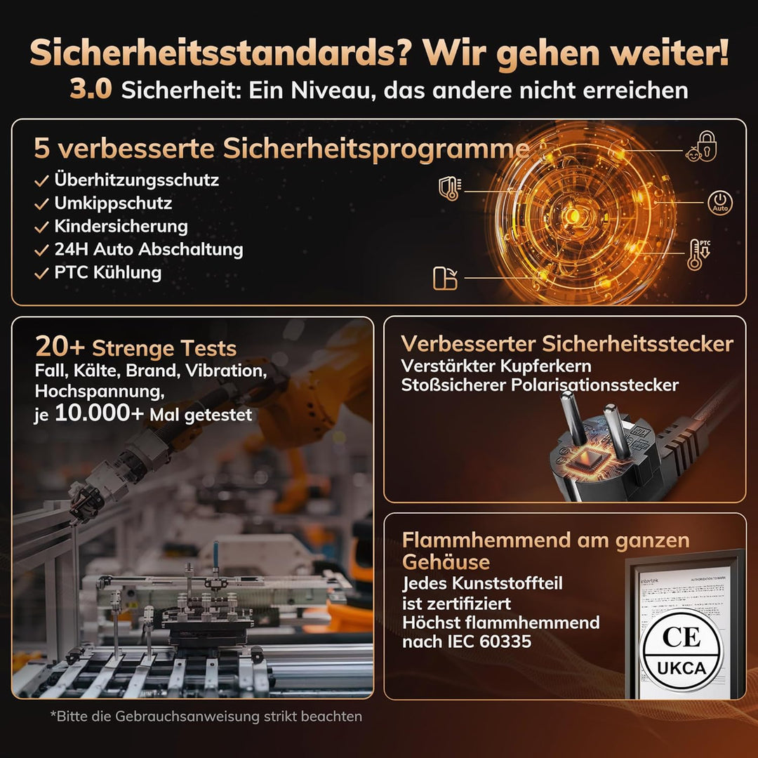 Heizlüfter AEOCKY der 3. Generation mit KI-Thermostat, 1800 W PTC-Elektroheizer für den Innenbereich