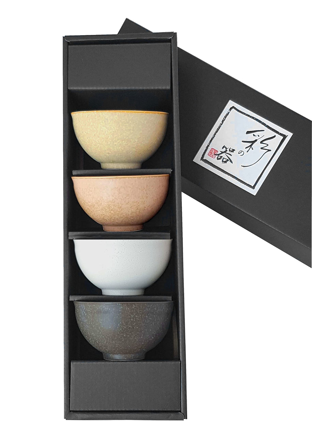 Teeschalen-Set JOUMON als Geschenk-Set hergestellt in Japan 4 Porzellan Schalen Ø 8,2, H. 4,6 cm