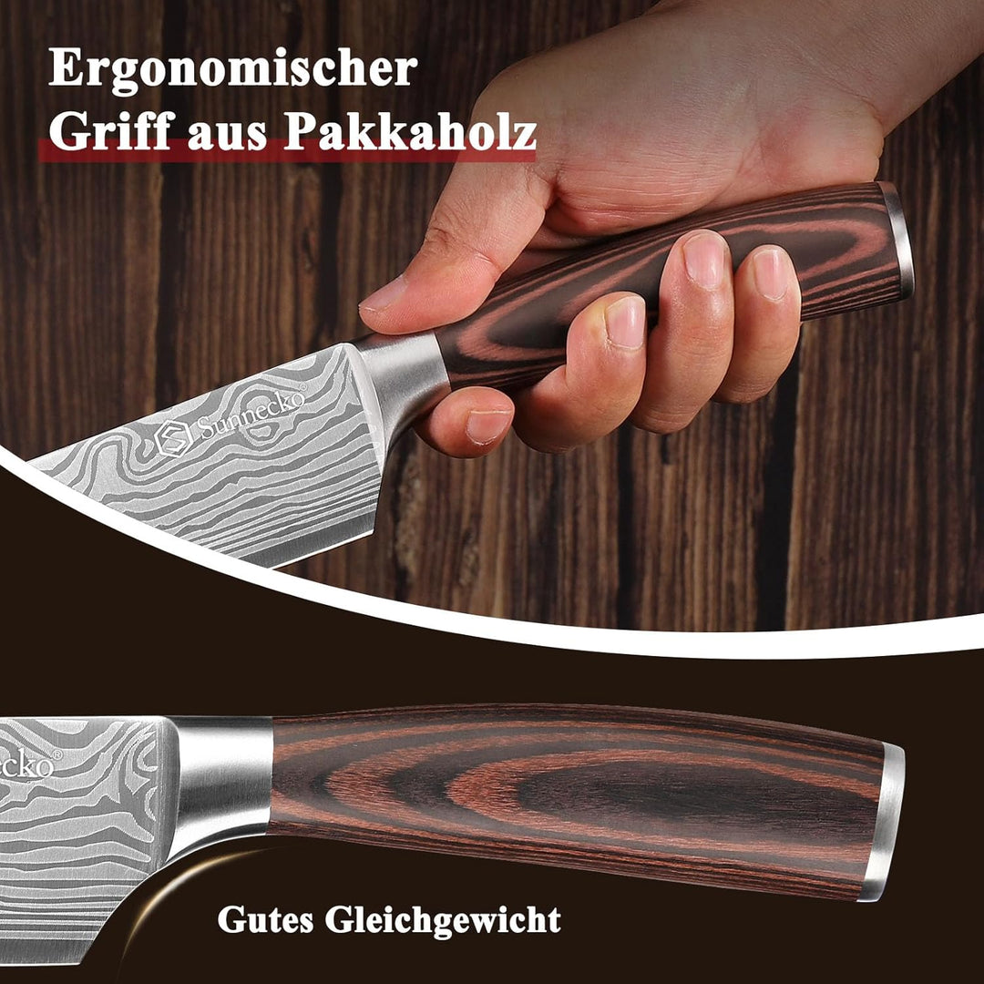 Sunnecko Profi Messer Küchenmesser Set 3tlg - Messerset Küche scharfe Messer Set Kochmesser Set mit