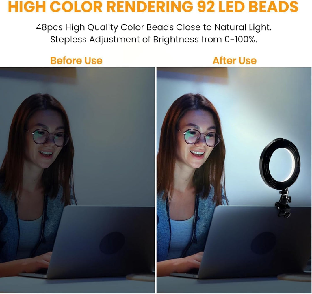 Videokonferenz-Beleuchtungsset, Ringlicht-Clip auf Laptop-Monitor, 6“ dimmbares LED-Kreislicht, Self