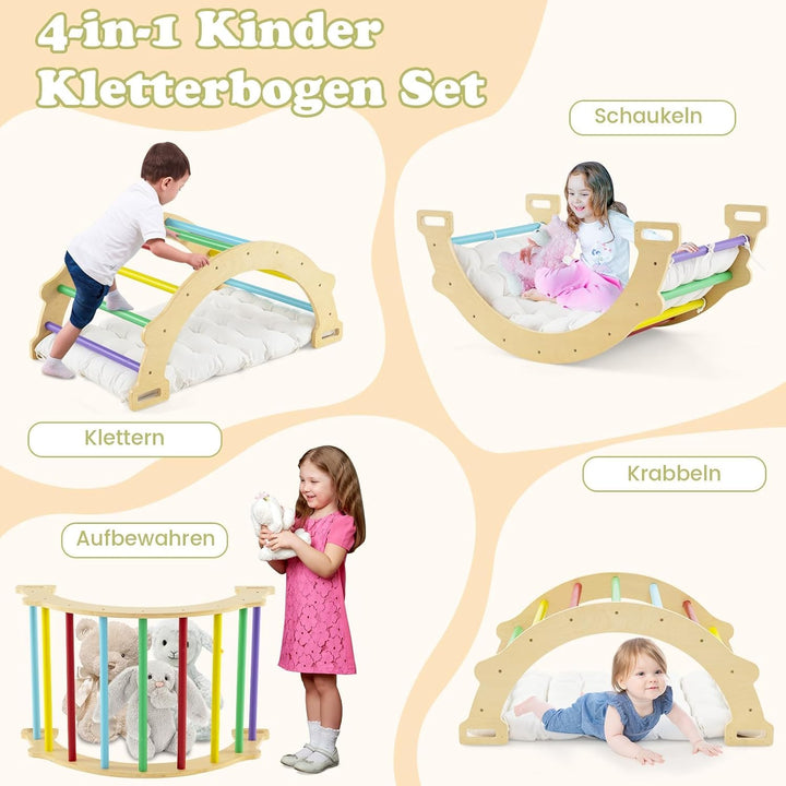 FANTASK Kletterbogen, zum Wippen, Klettern und Krabbeln, Indoor Kletterbogen aus Holz, für Kinder ab