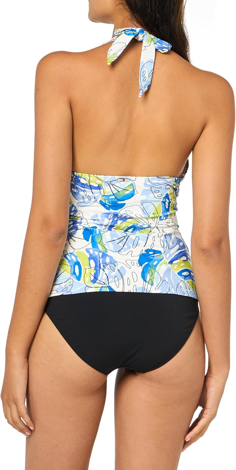 Tommy Hilfiger Damen Neckholder Tankini-Oberteil XS Blauer Tropisch, XS Blauer Tropisch