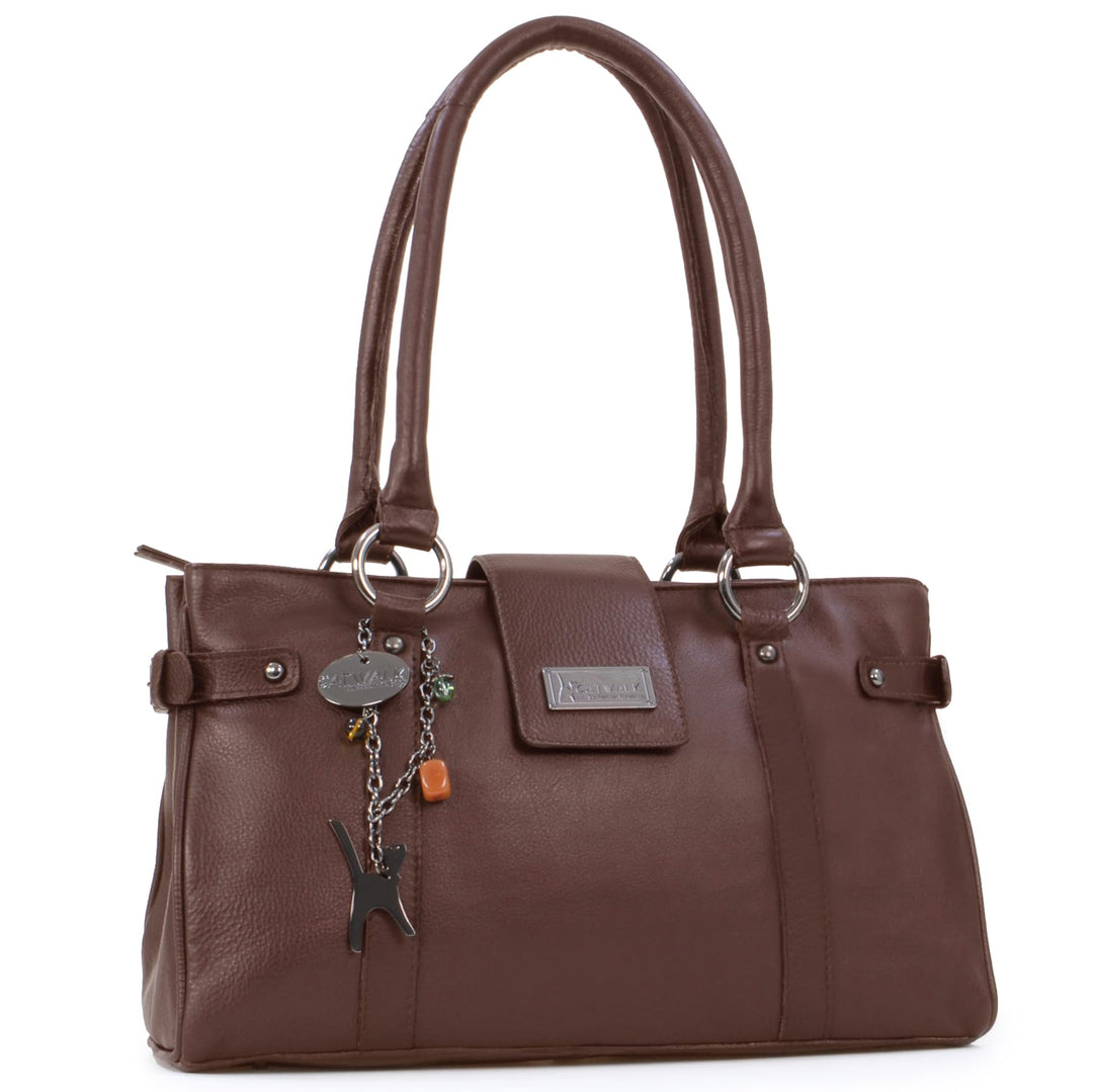 Catwalk Collection Handbags - Damen Leder Schultertasche - Handtasche Mittelgross für Notizbuch A5 -