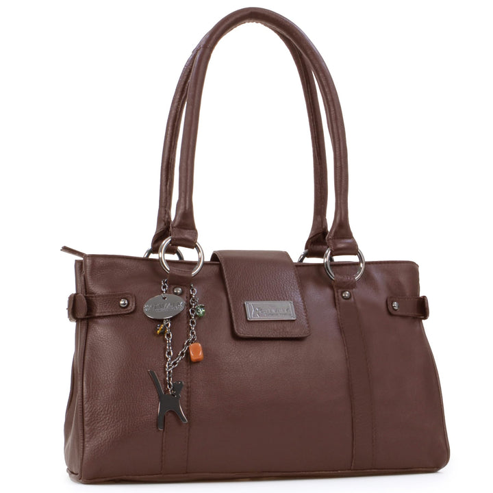 Catwalk Collection Handbags - Damen Leder Schultertasche - Handtasche Mittelgross für Notizbuch A5 -