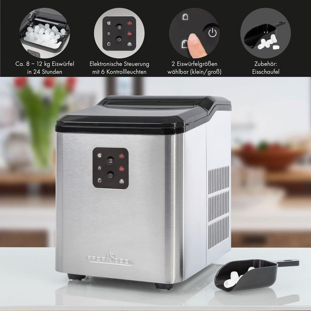 ProfiCook® Eiswürfelmaschine schnelle Produktion - Eiswürfel in 10 Minuten, bis zu 12 kg Eis in 24 S