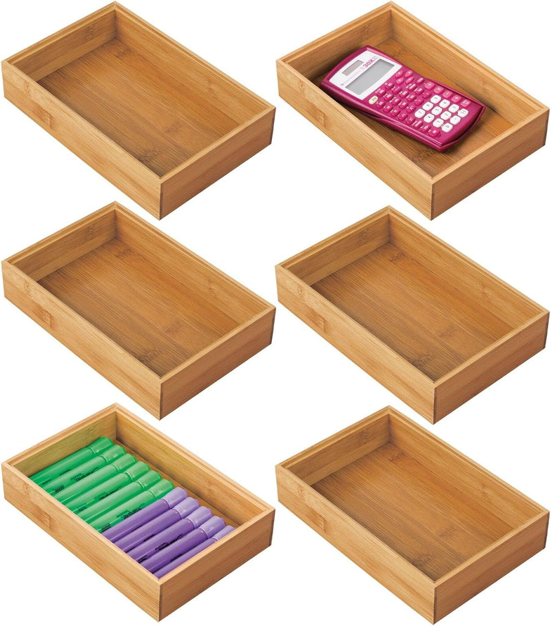 mDesign 6er-Set Aufbewahrungsbox für die Küche – grosse Schubladenbox aus Bambus – stapelbarer Schub