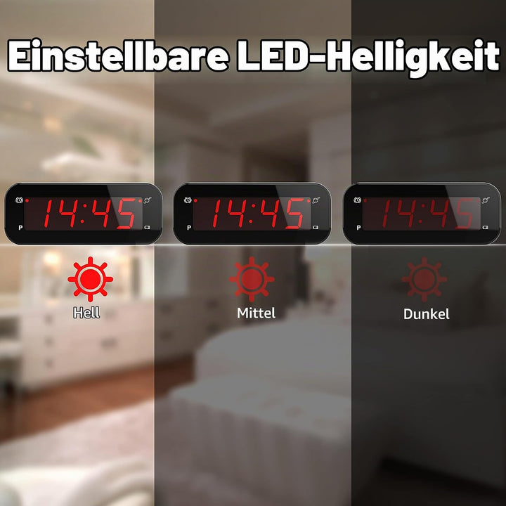 KWANWA Digitaler Reisewecker mit Temperaturanzeige – Batteriebetrieben, 3-stufige Helligkeit/Snooze/