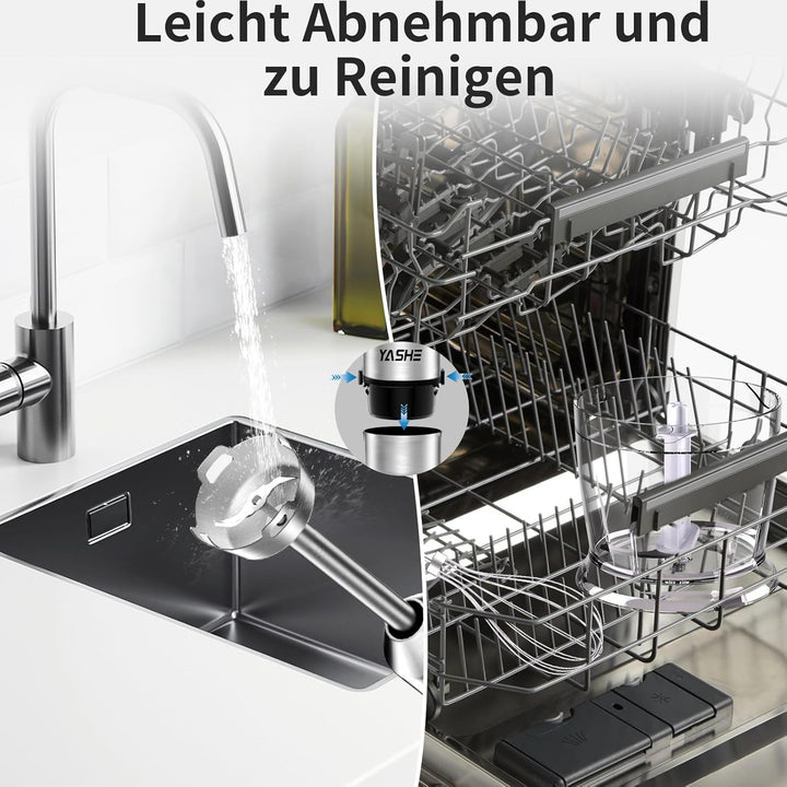 YASHE 5 in 1 Pürierstab,1000W Elektrische Stabmixer,Stufenlos Geschwindigkeiten Stabmixer,Edelstahl,