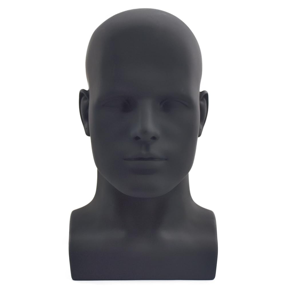 Schaufensterpuppenkopf, männlich, glänzend, für Kopfhörer, Hüte, Perücken, Schmuck, Schwarz (L90YH-P