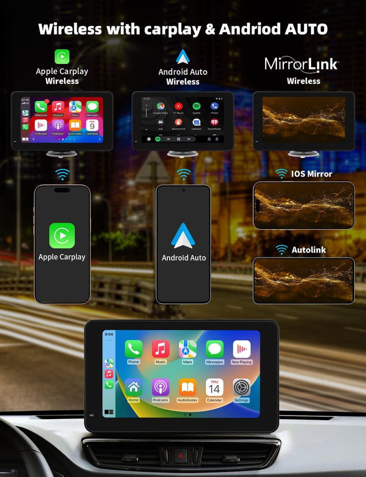 7 Zoll Carplay Display, 2025 Upgrade Android Auto Bildschirm, car Play Buddy Display mit Navigation,