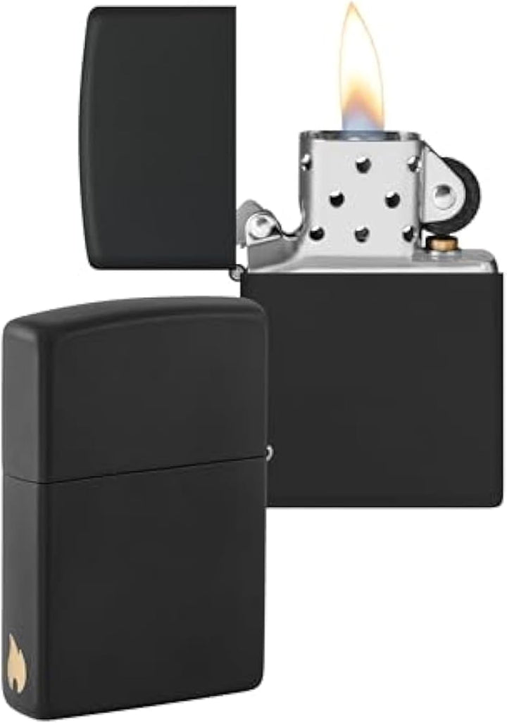ZIPPO - Black Matte - nachfüllbares Sturmfeuerzeug in hochwertiger Geschenkbox (schwarz, Flammenmoti