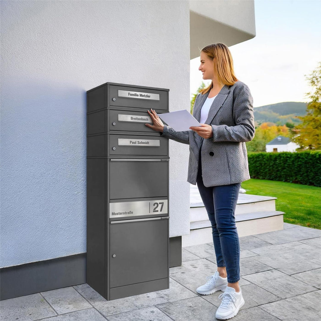 Metzler Paketbox mit 3 Briefkästen – 3er Briefkasten mit Paketfach & Namensgravur, Personalisierte B