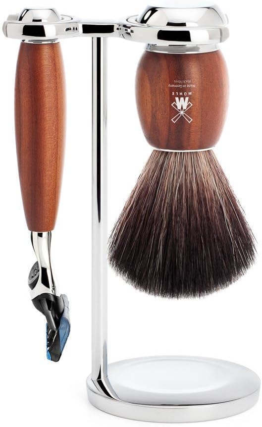 MÜHLE Rasierset - Vivo Serie - Black Fibre - kompatibel mit Gillette-Klingen - Pflaumenholz