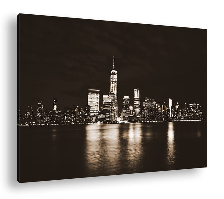 deyoli New York Manhatten bei Nacht Format: 80x60 Effekt: Sepia als Leinwandbild, Motiv fertig gerah