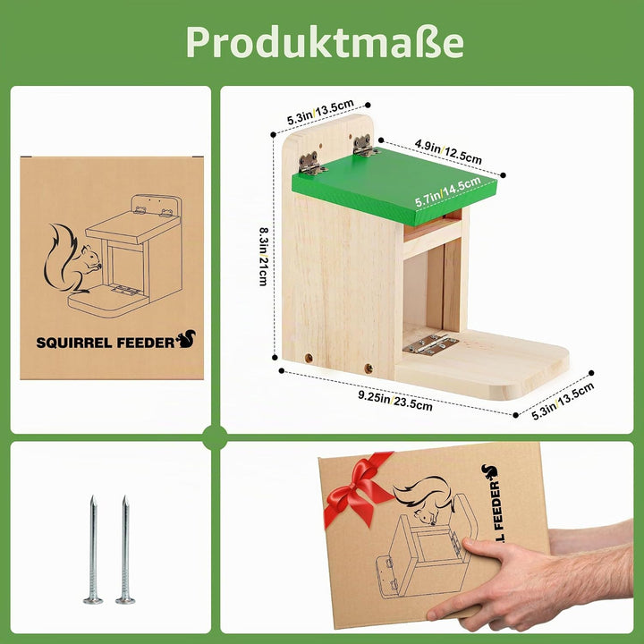 MIXXIDEA Eichhörnchen-Futterspender für den Aussenbereich, Holz, Eichhörnchen-Futterstation mit grün