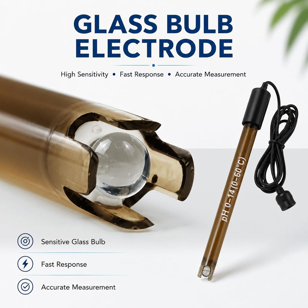 Ersatz pH-Elektrode mit Kalibrierpulver, 0-14 pH, sehr präzise, Sonde mit BNC-Anschluss & 200 cm Kab
