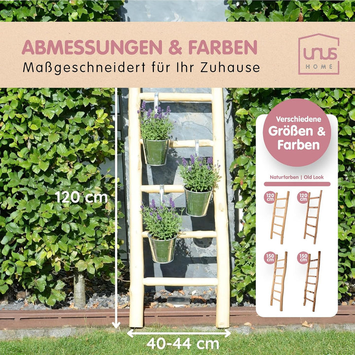 UNUS Dekoleiter Holzleiter Deko Leiter Wand Dekoration Handtuchhalter 120cm 5 Stufen Old Look Old Lo