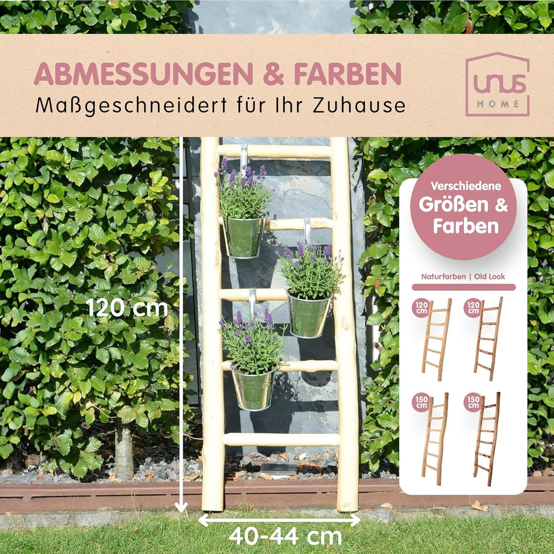 UNUS Dekoleiter Holz, 120cm 5 Stufen, naturfarben, Holzleiter Deko Leiter Wand Dekoration, Handtuchh