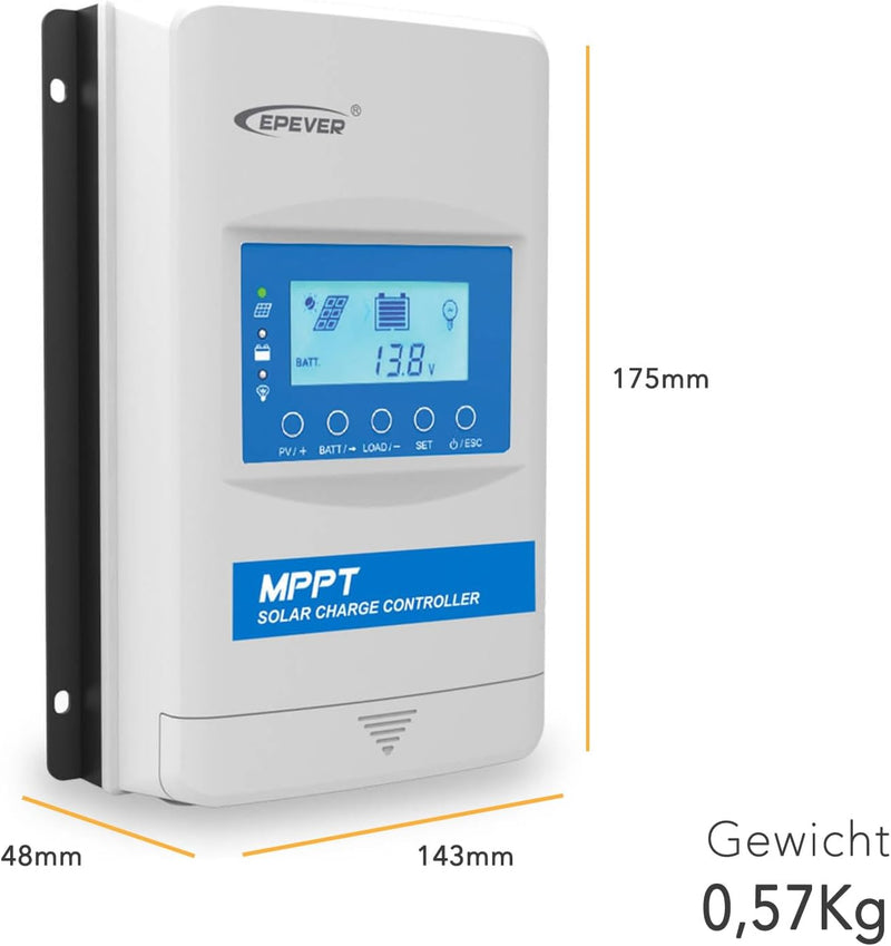 EPEVER MPPT XTRA-N XTRA1210N SolarLaderegler charge controller, Ladestrom 10A, 12/24VDC auto work, P