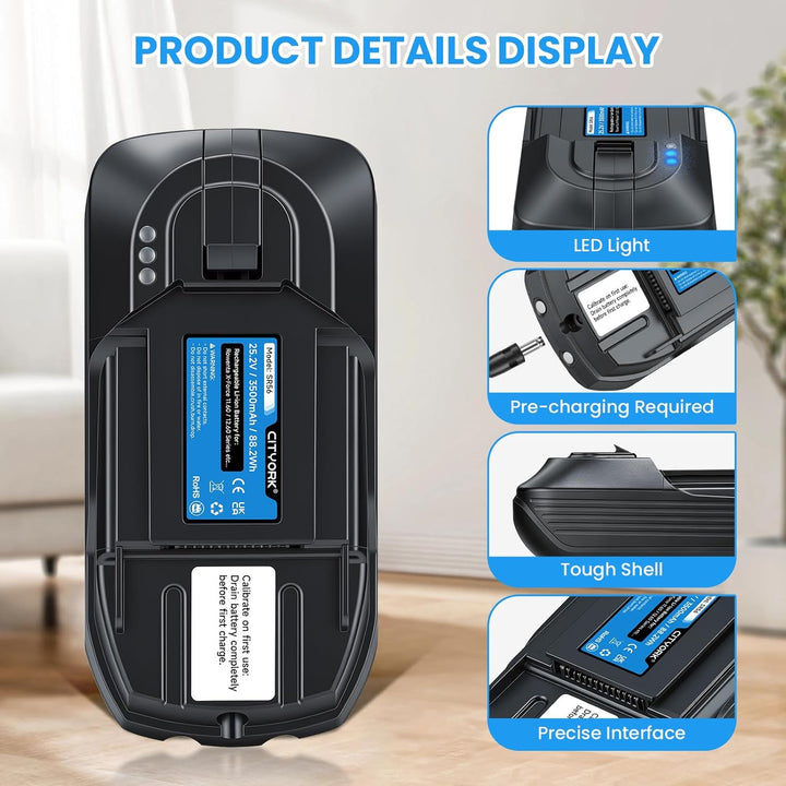 CITYORK 25.2V/3500mAh Akku für Rowenta X-Force Flex 11.60 Animal/Aqua Series, für Rowenta 25.2V RH98