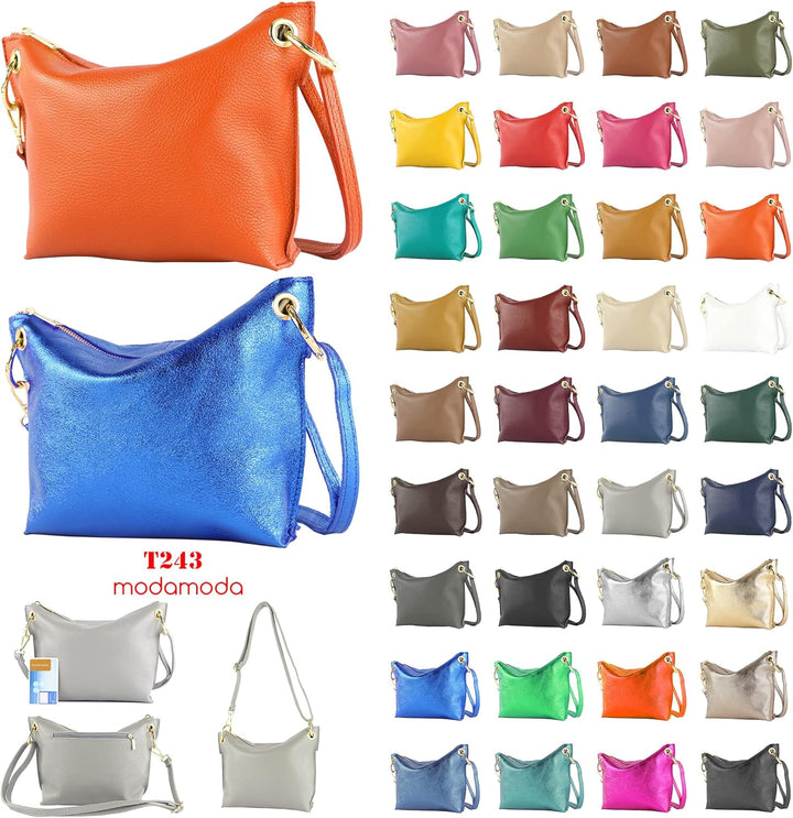 modamoda de T243 Damen Leder Umhängetasche Schultertasche handmade in Italy Signalblau, Signalblau