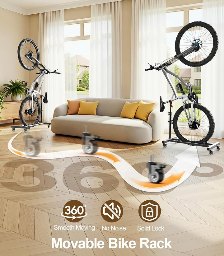 Housolution Vertikaler Fahrradständer mit 360°-Rädern bis 29 Zoll, [1 Stück], höhenverstellbar, bohr