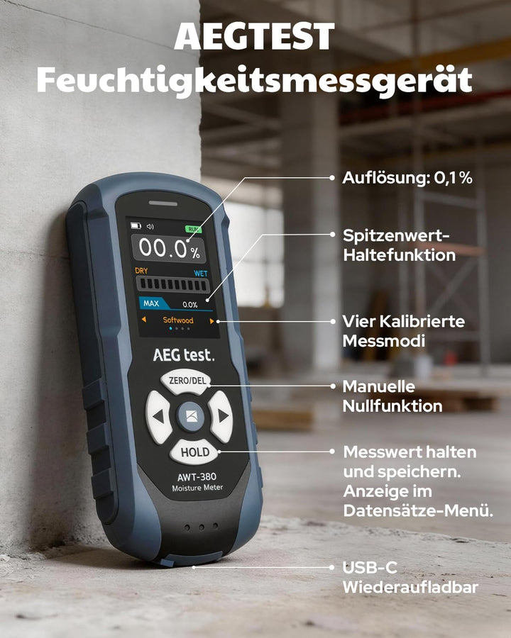 AWT-380 wiederaufladbares Feuchtigkeitsmessgerät Wand, Feuchtigkeitsmesser, Feuchtemessgerät Mauerwe