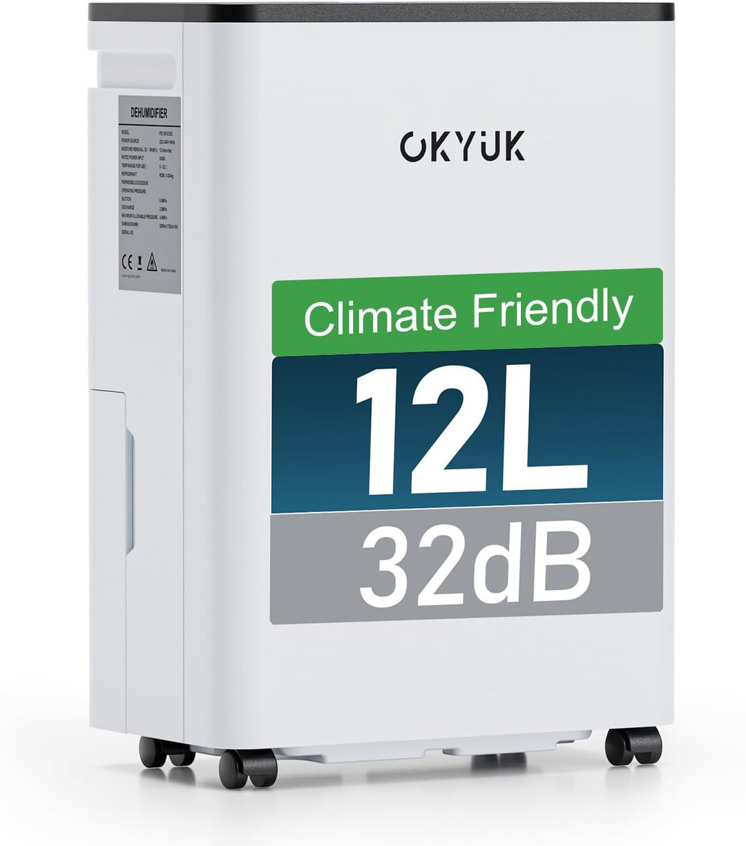 OKYUK Luftentfeuchter Elektrisch 12L mit Digitaler Luftfeuchtigkeitsanzeige, 32dB Leiser 30m², mit a