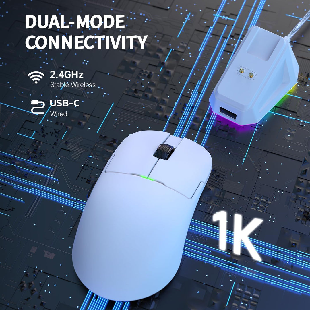 AJAZZ AJ159P Superlight Kabellose Gaming-Maus mit Magnetischer Ladestation, Ultraleicht 56g, Pixart