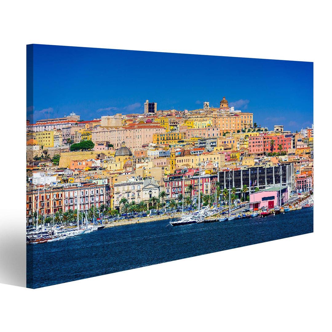 Bild Bilder auf Leinwand Cagliari Sardinien Italien Küstenskyline am Mittelmeer Wandbild Poster Lein