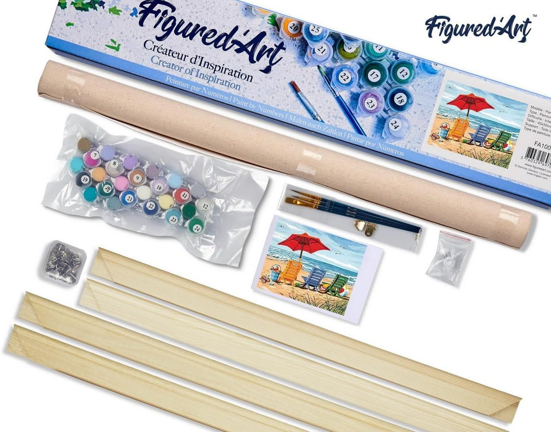 Figured'Art Malen Nach Zahlen Erwachsene Mit Rahmen Stühle am Strand - Paint by Numbers Basteln DIY