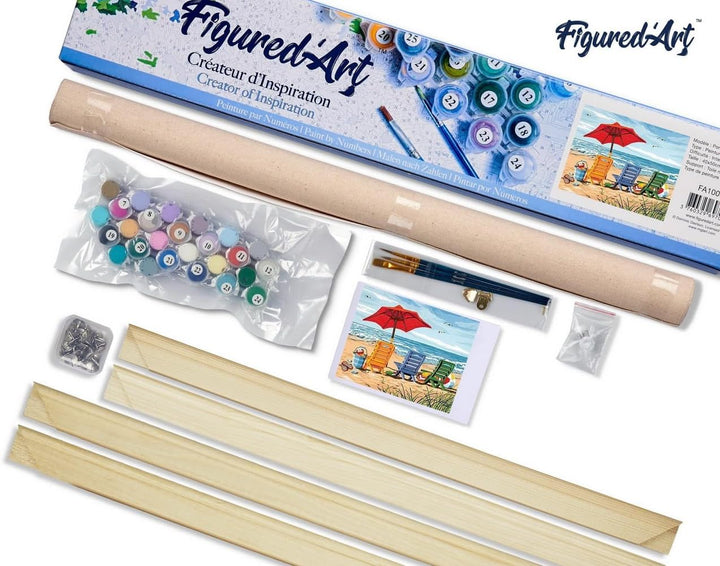 Figured'Art Malen Nach Zahlen Erwachsene Mit Rahmen Stühle am Strand - Paint by Numbers Basteln DIY