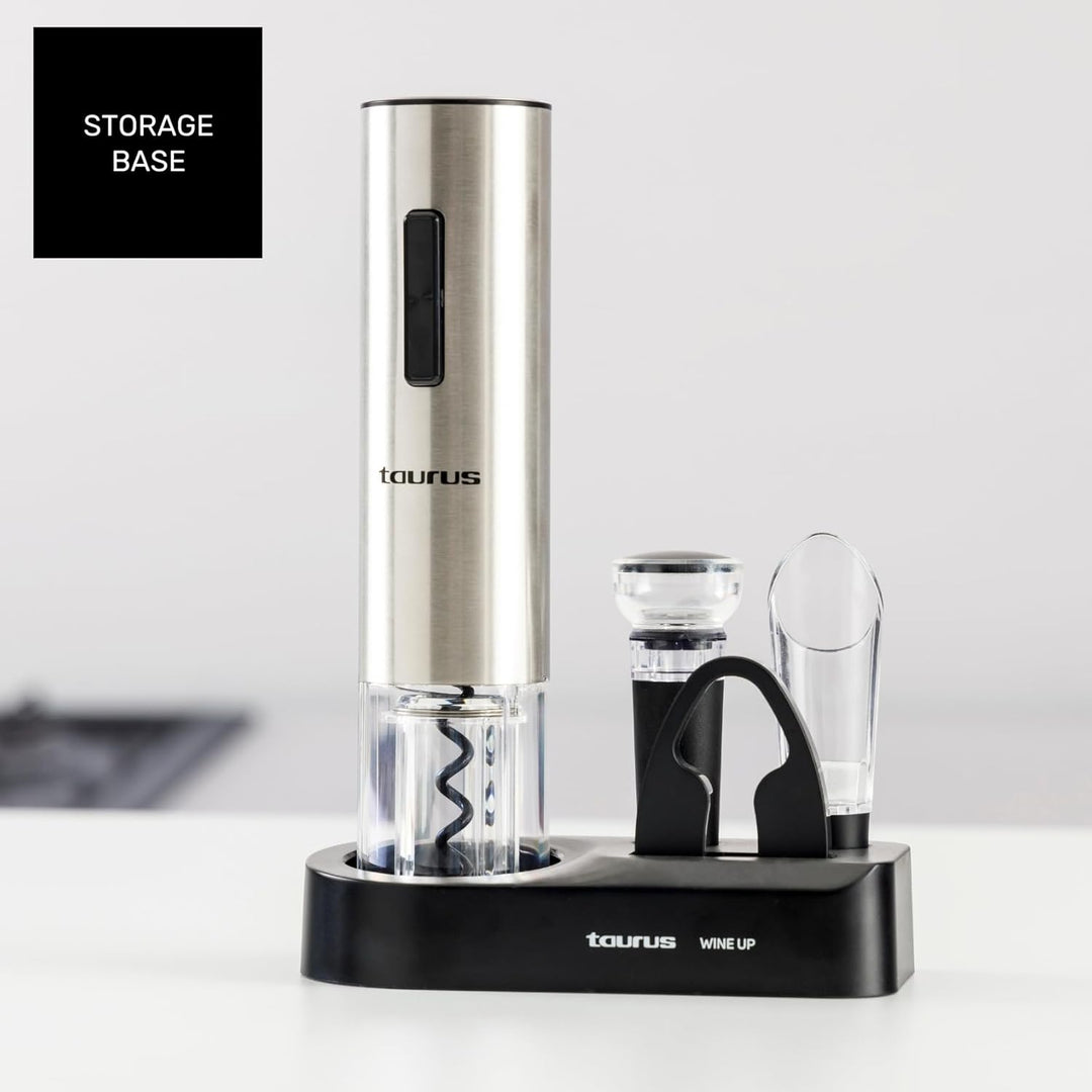 Taurus – Elektrischer Weinöffner Wine Up, kabellos, entkorkt in 6–8Sekunden, LED-Licht, inkl. Folien