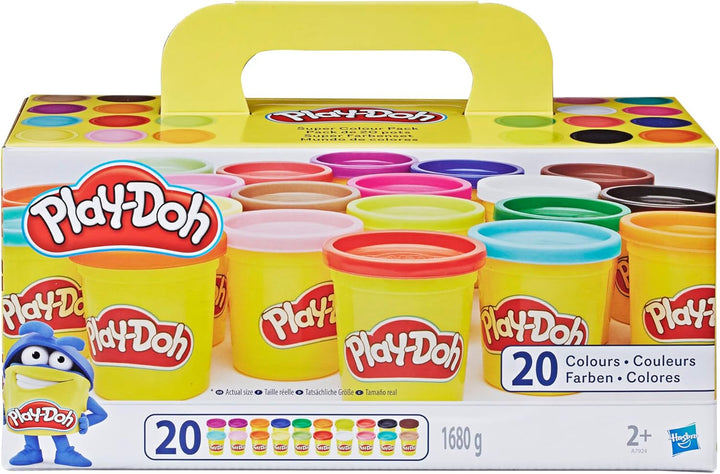 Play-Doh Super Colour Set mit 20 Dosen Modelliermasse (insgesamt 1,6 kg), Bastelset zum gemeinsamen